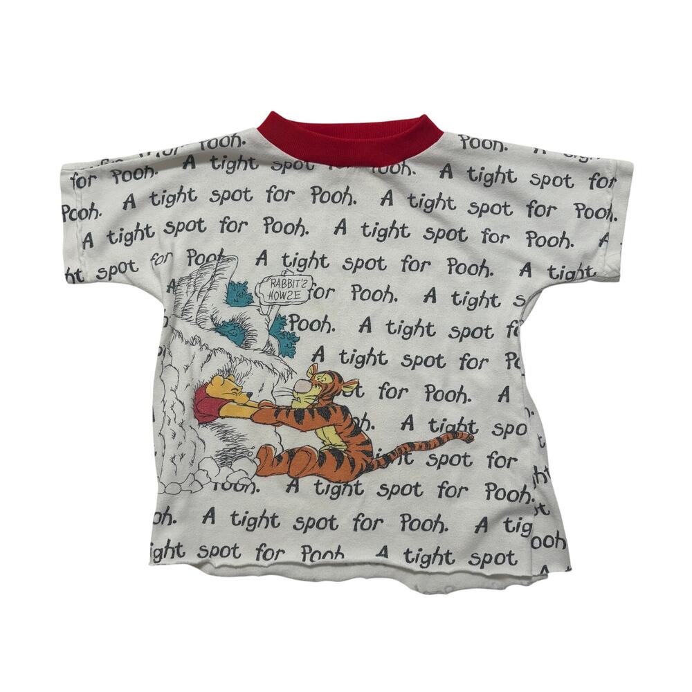 VTG 90’s Winnie The Pooh AOP Short Sleeve T-Shirt Kids 4T White Black